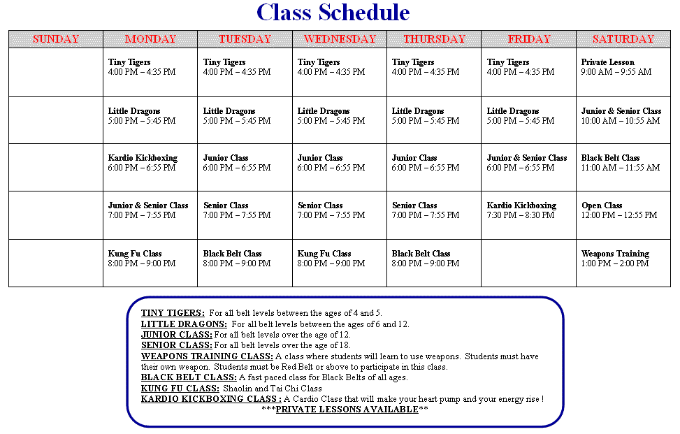 Class Schedule
